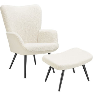 Sessel Hygge gepolstert, ergonomisch, Belastbarkeit 150 kg Bouclé creme/schwarz mit Hocker