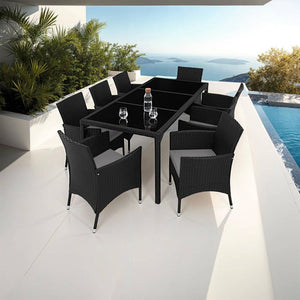 Rattan Sitzgruppe 8+1 mit Schutzhülle schwarz/grau