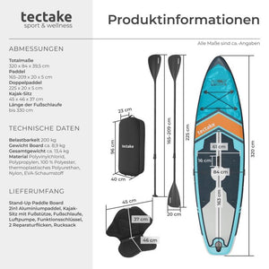 Stand-Up Paddle Board 2in1 Palagios türkis/orange 320 cm ohne Kamerahalterung