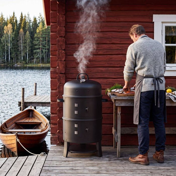 Räuchertonne 3in1 mit 2 Grillrosten und Thermometer schwarz