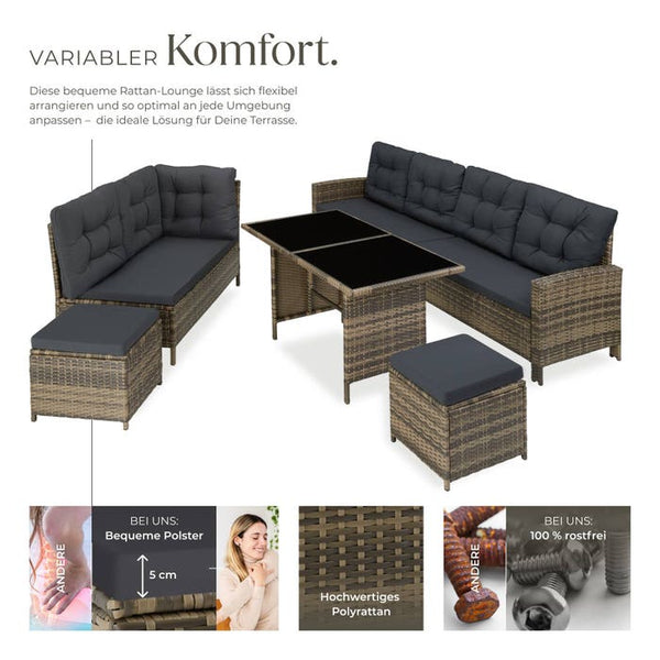 Rattan Lounge Barletta natur/dunkelgrau