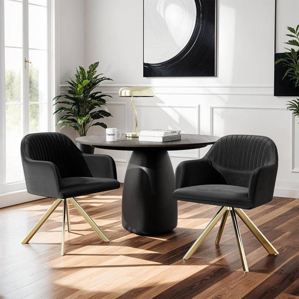 Samt-Drehstuhl Lona schwarz/gold 2er Set