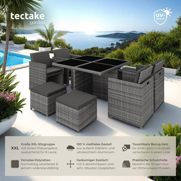 Aluminium Rattan Sitzgruppe Manhattan 4+4+1, grau
