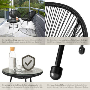 2 Santana garden chairs with table - black