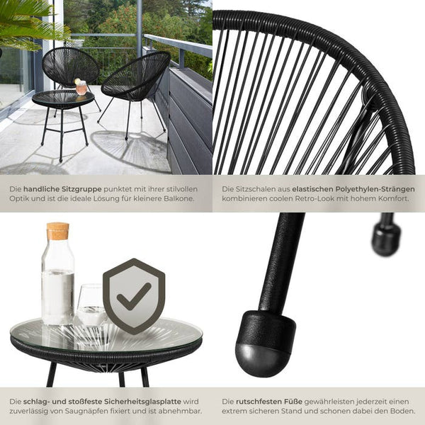 2 Santana garden chairs with table - black