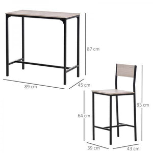 Bartisch mit 2 Stühlen, 3-teiliges Tischset, Barstuhl, Barhocker, MDF, Natur, Schwarz