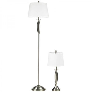 2-teiliges Leuchten-Set. 1 Stehleuchte, 1 Tischleuchten, Leinenoptik Silber + Weiss