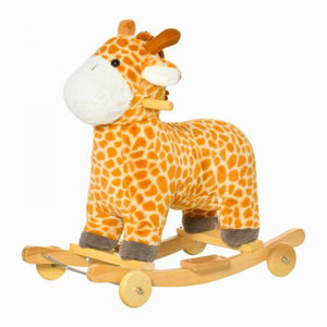 2-IN-1 Schaukelpferd mit Räder Plüsch Schaukeltier Babyschaukel Spielzeug Giraffen-Design Gelb