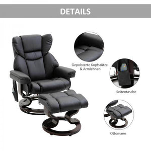 Relaxsessel mit Massagefunktion Fusshocker Massagesessel Liegefunktion Schwarz