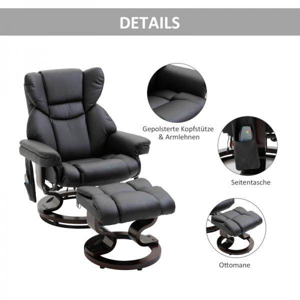 Relaxsessel mit Massagefunktion Fusshocker Massagesessel Liegefunktion Schwarz