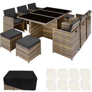 Aluminium Rattan Sitzgruppe New York 6+4+1, natur