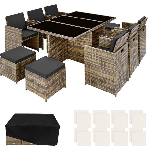 Aluminium Rattan Sitzgruppe New York 6+4+1, natur