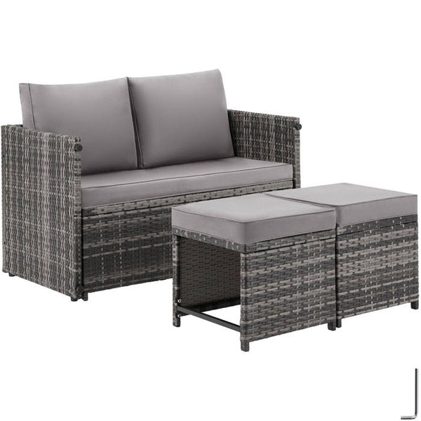 2-in-1-Rattanlounge-Set Monopoli grau