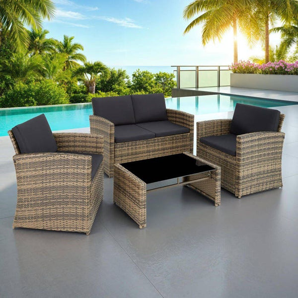Rattan Lounge Lucca natur/dunkelgrau