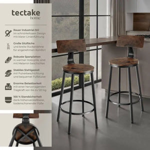 Barhocker Poole 2er Set Industrial Holz dunkel, rustikal