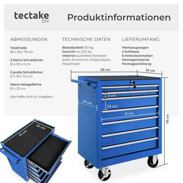 Werkzeugwagen mit 7 Schubladen, blau