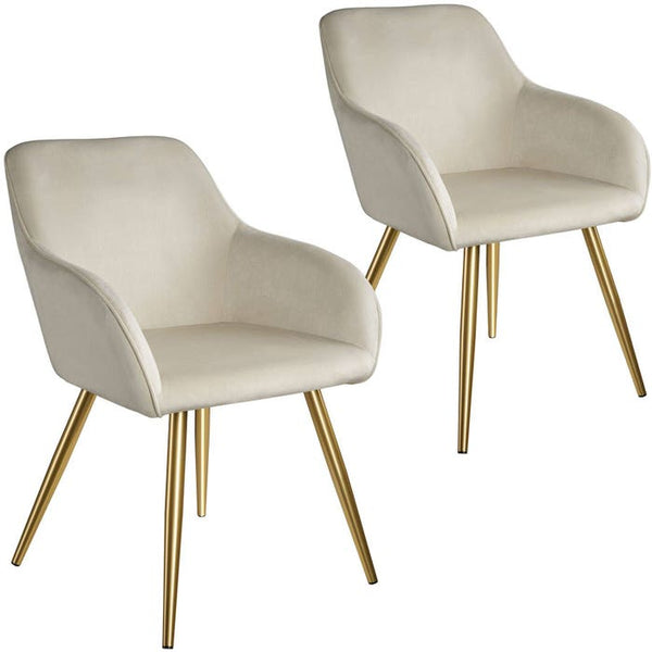 2er Set Stuhl Marilyn Samtoptik, goldene Stuhlbeine créme/gold