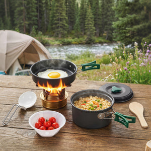 Camping Kochgeschirr Set Outdoor mit Topf Pfanne und Griff 8-teilig