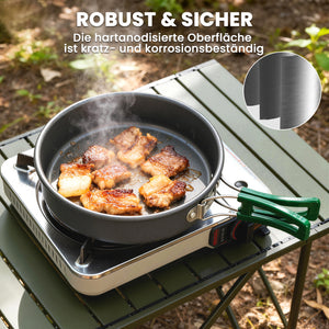 Camping Kochgeschirr Set Outdoor mit Topf Pfanne und Griff 8-teilig