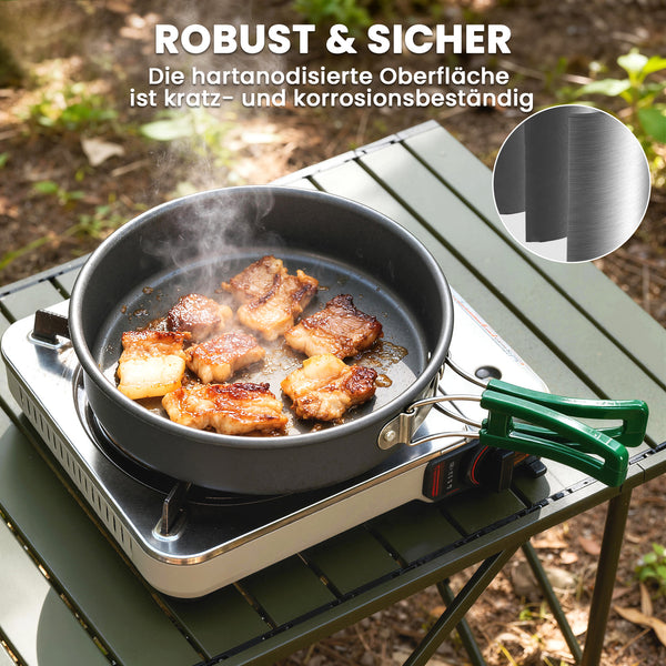 Camping Kochgeschirr Set Outdoor mit Topf Pfanne und Griff 8-teilig