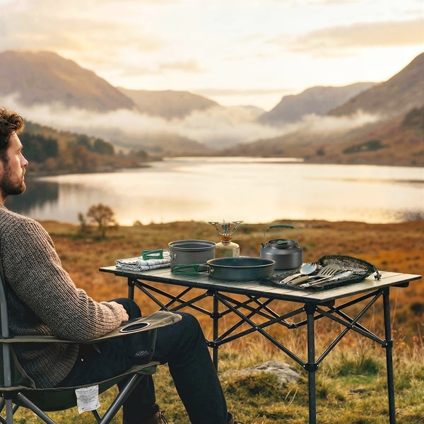 Camping Kochgeschirr Set Outdoor mit Topf Pfanne und Griff 8-teilig