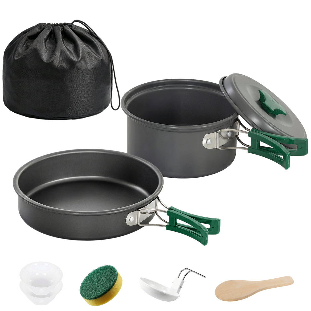 Camping Kochgeschirr Set Outdoor mit Topf Pfanne und Griff 8-teilig