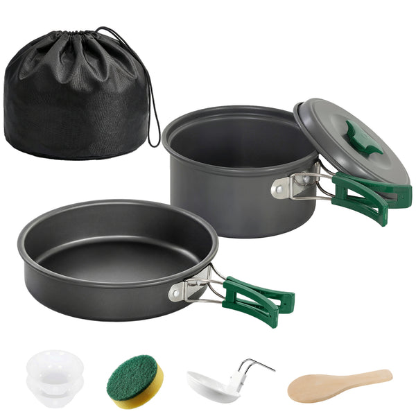 Camping Kochgeschirr Set Outdoor mit Topf Pfanne und Griff 8-teilig