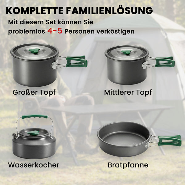 Camping Kochgeschirr Set Outdoor Geschirr für 4 bis 5 Personen