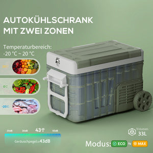 Camping Kühlbox tragbar mit Rollen und zwei Fächern 33L