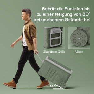 Camping Kühlbox tragbar mit Rollen und zwei Fächern 33L