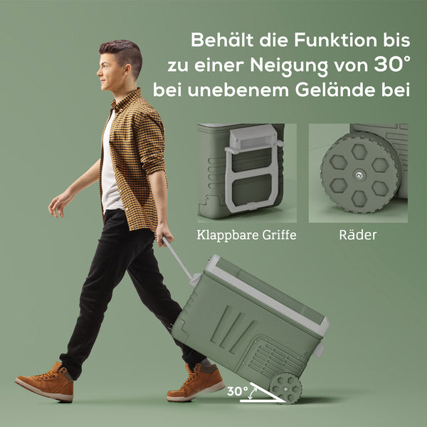 Camping Kühlbox tragbar mit Rollen und zwei Fächern 33L