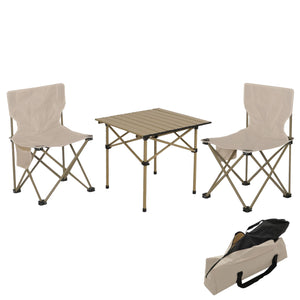Campingset Faltbarer Tisch & 2 Klappstühle aus Metall weiss