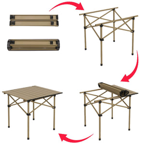 Campingset Faltbarer Tisch & 2 Klappstühle aus Metall weiss