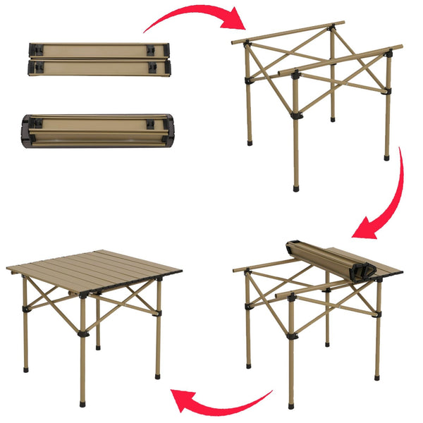 Campingset Faltbarer Tisch & 2 Klappstühle aus Metall weiss