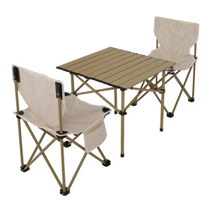 Campingset Faltbarer Tisch & 2 Klappstühle aus Metall weiss