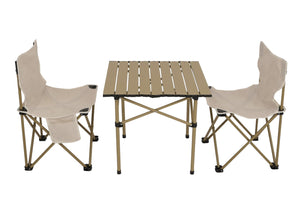 Campingset Faltbarer Tisch & 2 Klappstühle aus Metall weiss