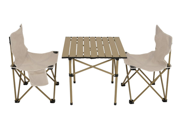 Campingset Faltbarer Tisch & 2 Klappstühle aus Metall weiss