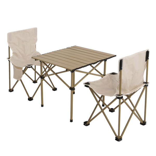 Campingset Faltbarer Tisch & 2 Klappstühle aus Metall weiss