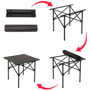 Faltbares Camping Set mit Tisch und 2 Klappstühlen, schwarz