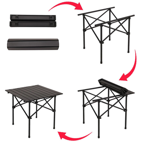 Faltbares Camping Set mit Tisch und 2 Klappstühlen, schwarz