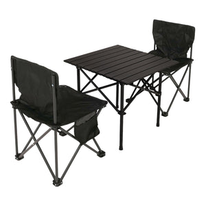 Faltbares Camping Set mit Tisch und 2 Klappstühlen, schwarz
