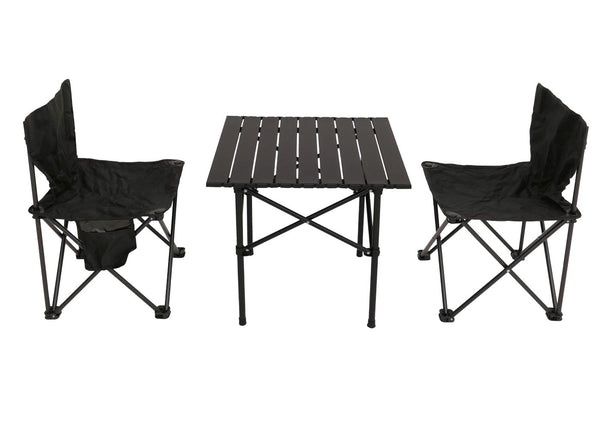 Faltbares Camping Set mit Tisch und 2 Klappstühlen, schwarz
