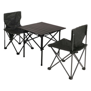 Faltbares Camping Set mit Tisch und 2 Klappstühlen, schwarz