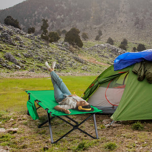 Campingbett klappbar mit Seitentasche Grün-Schwarz