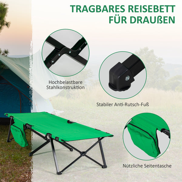 Campingbett klappbar mit Seitentasche Grün-Schwarz