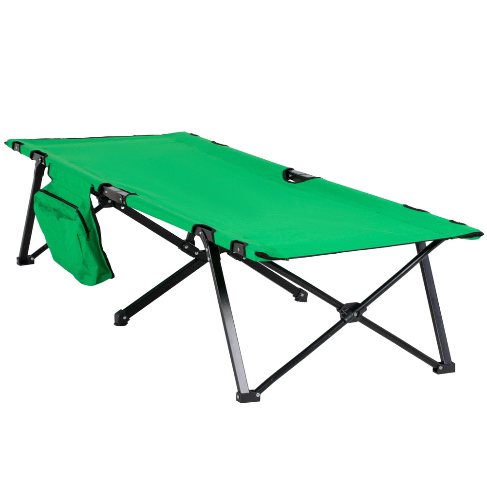 Letto da campeggio pieghevole con tasca laterale, verde-nero