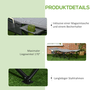Lettino da campeggio con portabicchieri 68x186x48cm Nero