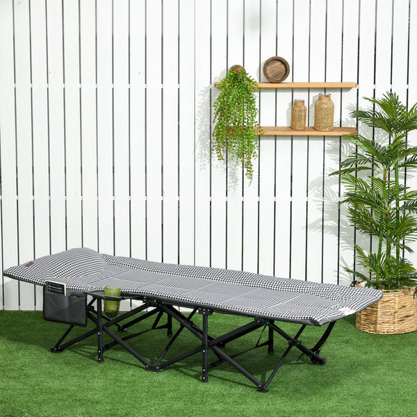 Lettino da campeggio con portabicchieri 68x186x48cm Nero