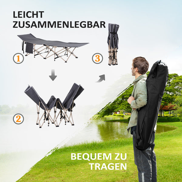 Campingbett klappbar wetterfest mit Tragetasche grau