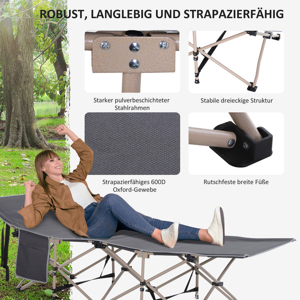 Campingbett klappbar wetterfest mit Tragetasche grau